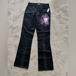 Zumiez Black Denim with Pink Skeleton Design